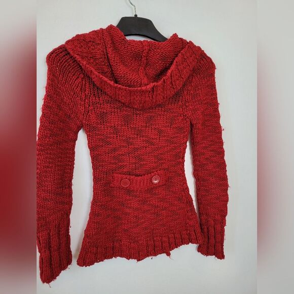 Vintage Y2K Wet Seal Wool Blend Cardigan Hooded Red Chunky Knit Buttons Small - Picture 10 of 10